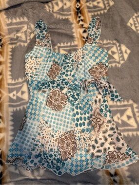 Cream Paisley Tank with Teal Floral Print